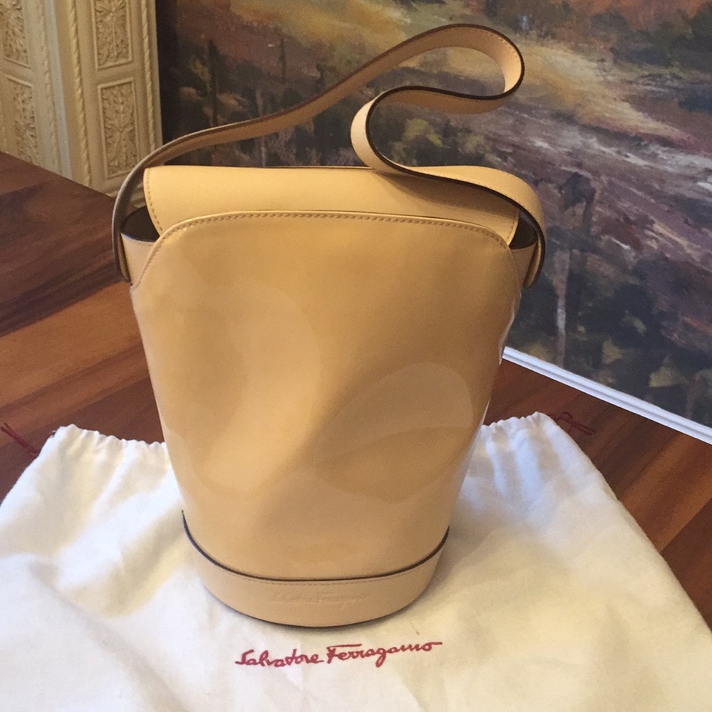 Salvatore Ferragamo Beige Tan Mini Bucket Bag